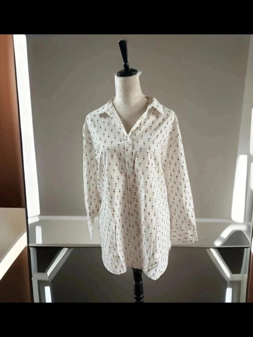 LOFT White  Shirt with Tiny Floral Print And Short Pajama Set